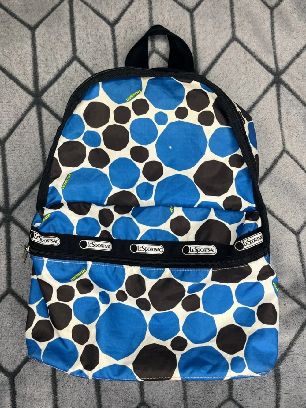VTG Lesportsac Retired Blue Black Geometric Print Lightweight Travel Backpack